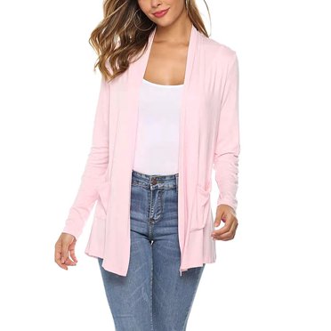 Cardigans Tricotés à Manches Longues pour Femmes, Ouvert à l'Avant, Couleur Unie, Boléros en Maille, Chandail Ample Décontracté, Vestes Boléro, Couvre-Maillot, Haut avec Poches