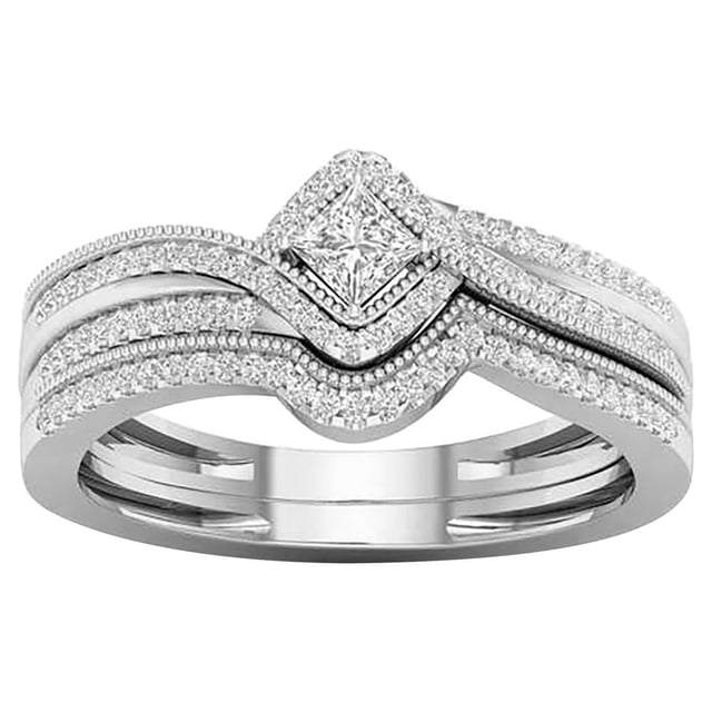 EGNMCR Rings Rhinestone Rings Set For Women 2PCS Stackable Ring Bands Engagement Wedding girls rings