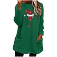 thumbnail image 1 of Pisexur Fuzzy Chandails de Noël pour Femmes Doublés en Molleton à Manches Longues à Col Rond Chandail d'Hiver Chaud Imprimé Verres de Vin Rouge Chandail de Noël à Enfiler Hauts avec Poches, 1 of 4