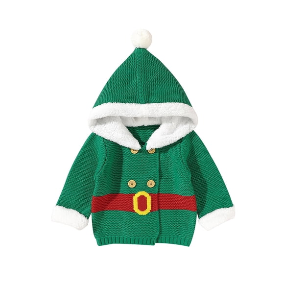 XXWXYD Baby Girls Boys Christmas Patchwork Button Hooded Cardigan Sweater Knit Pullover Long Sleeve Winter Outerwear