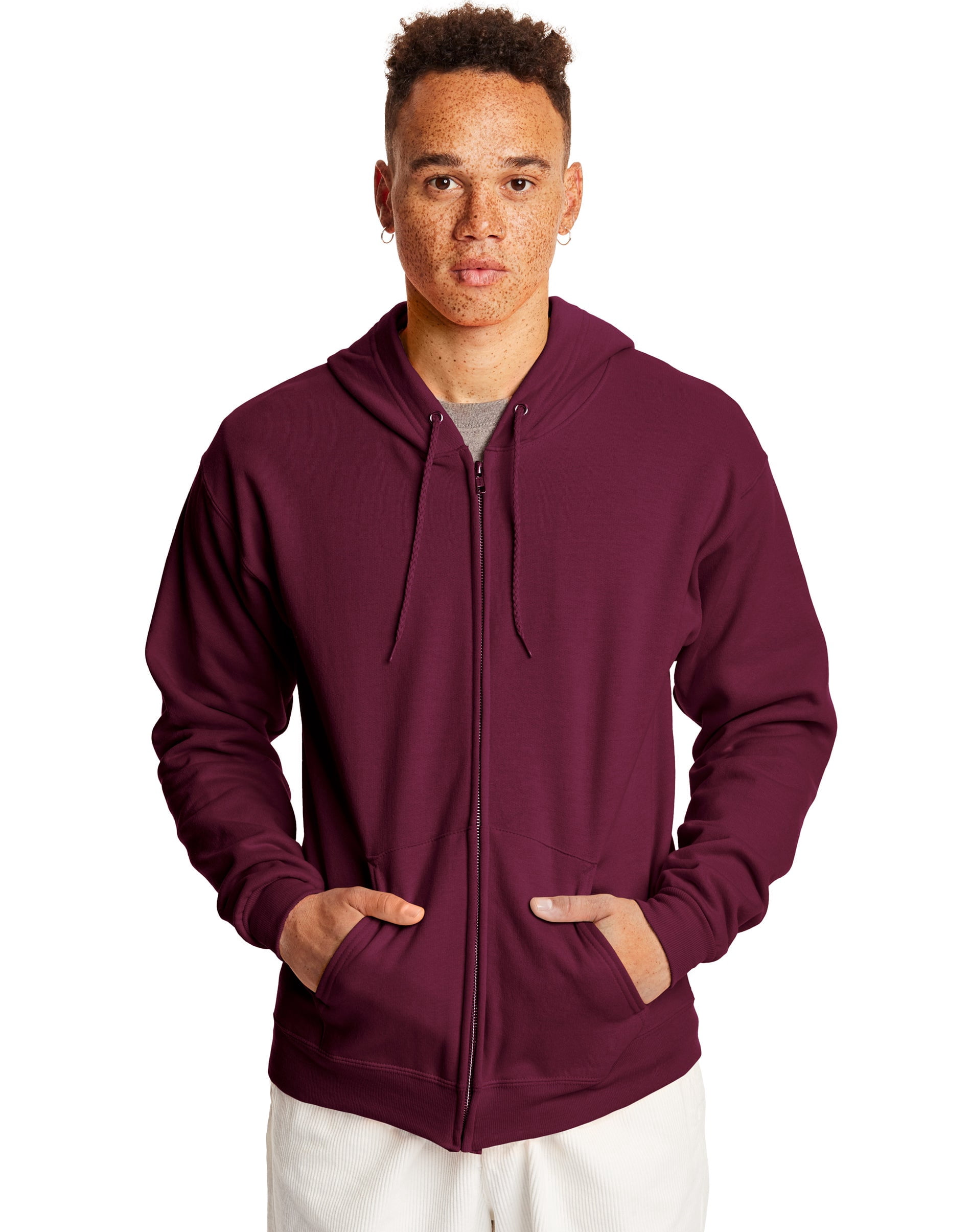 Hanes Mens ComfortBlend EcoSmart Full Zip Hoodie, S, Maroon