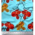 thumbnail image 1 of Soimoi Tissu Popeline de Coton Imprimé Floral Feuilles & Aster au Mètre 56 Pouces de Large, 1 of 3