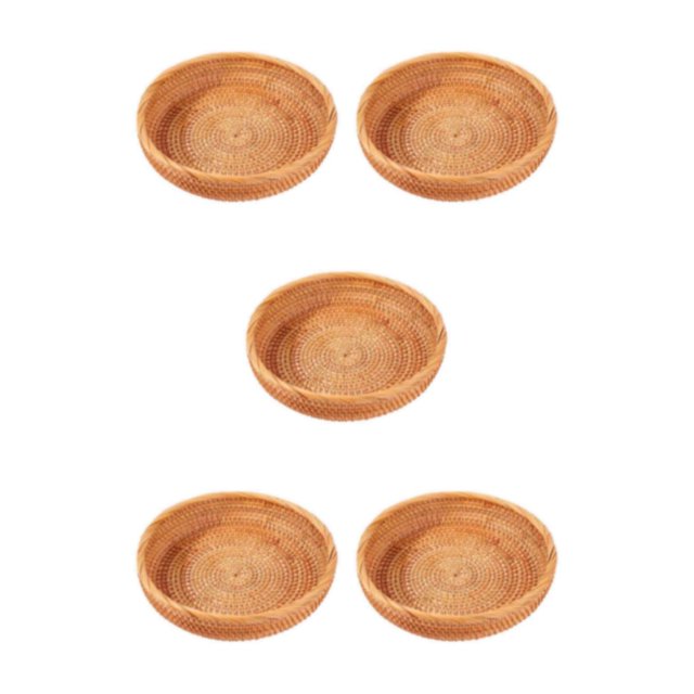 Thinsony Wicker Woven Round Snack Fruit Bowl Rattan Food Organizer Tray 25x5cm 5Set