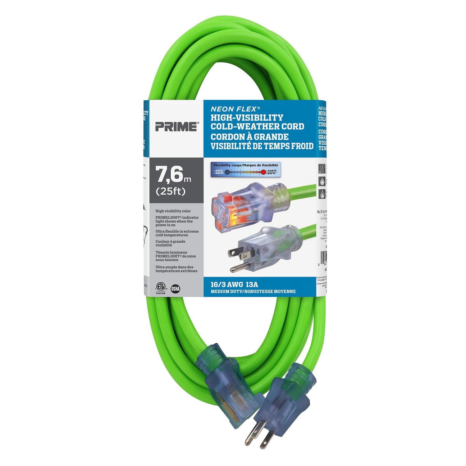 Prime 7.5m Neon High-Visibility Cold-Weather Cord