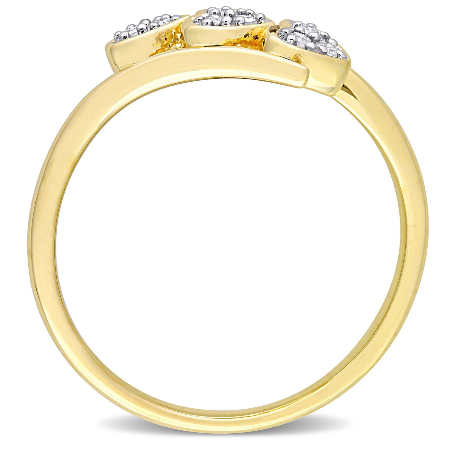 Miabella 1/10 Carat T.W. Diamond Yellow Rhodium Plated Sterling Silver Triple Heart Promise Ring
