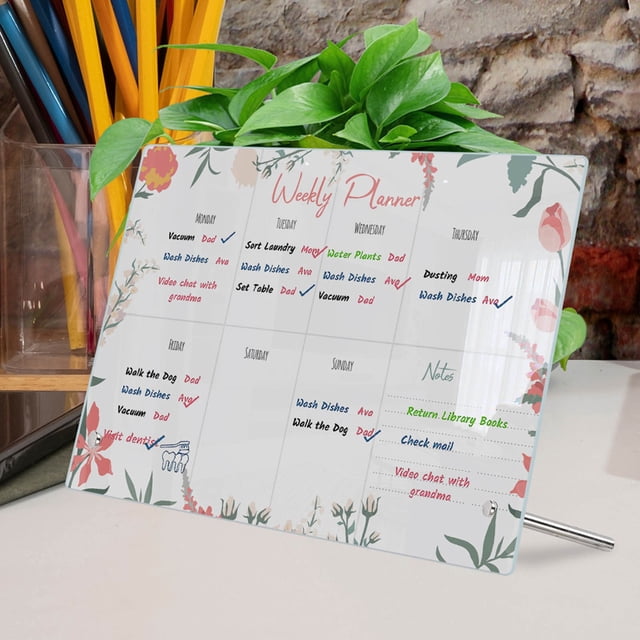 RKSTN Tableau d'Affichage Acrylique de Bureau Plan de Semaine Mémo Tableau Effaçable Transparent Tableau d'Écriture de Messages Mémo Rappel Tableau d'Affichage/marqueur 3 ml