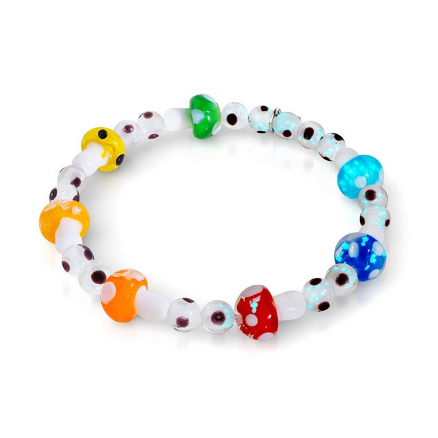Bracelet Champignon en Argent Sterling Rainbow /.925 / Verre Feu Volant de Luxe