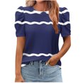 thumbnail image 1 of Pisexur Hauts pour Femmes, Hauts de Sortie pour Femmes & T-Shirt à Manches Courtes Col Rond Imprimé, Haut Ample, Hauts de Printemps pour Femmes Marine, 2TG, 1 of 6