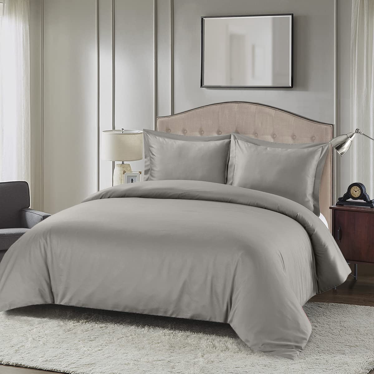 Royal Hotel Bedding Silky Soft Duvet Cover Viscose Made from Bamboo and Cotton Blend Duvet Covers 3pc Duvet Cover Set King/Cal-King Gray