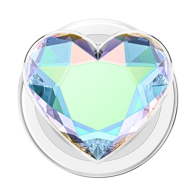 PopSockets PopGrip pour MagSafe Rond avec Adaptateur Cœur Iridescent Dichroïque avec un Dessus en Forme de Cœur Facetté Affichant des Tons Bleu, Vert et Violet Iridescents sur une base Ronde Transparente compatible avec MagSafe et Tous les Supports de Téléphone, Idéal pour une Prise Sécurisée, une Utilisation Mains Libres et la Recharge Sans Fil.