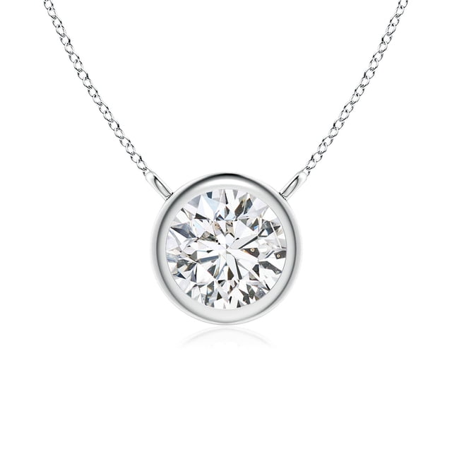 Angara Collier en Diamant Naturel - Collier Solitaire en Diamant Rond Serti Clos en Platine pour Femmes