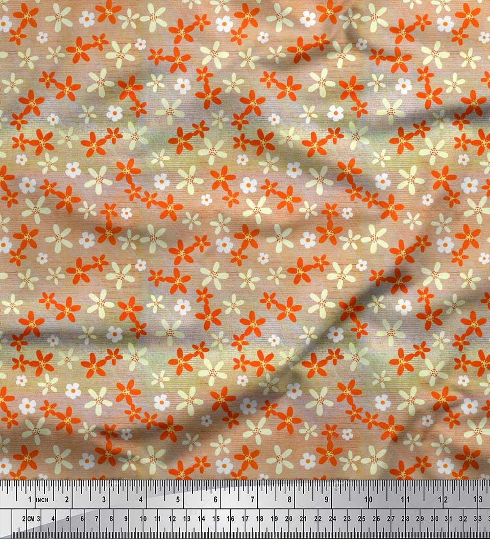 Soimoi Orange Silk Fabric Floral Fabric Prints by Yard 42 Inch Wide