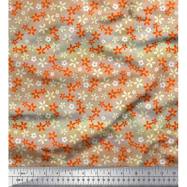 Soimoi Orange Satin Silk Fabric Floral Decor Fabric Printed BTY 42 Inch Wide