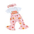 thumbnail image 1 of Baby Set featuring Letter Print Romper  Floral Print Pants  and Headband, 1 of 9