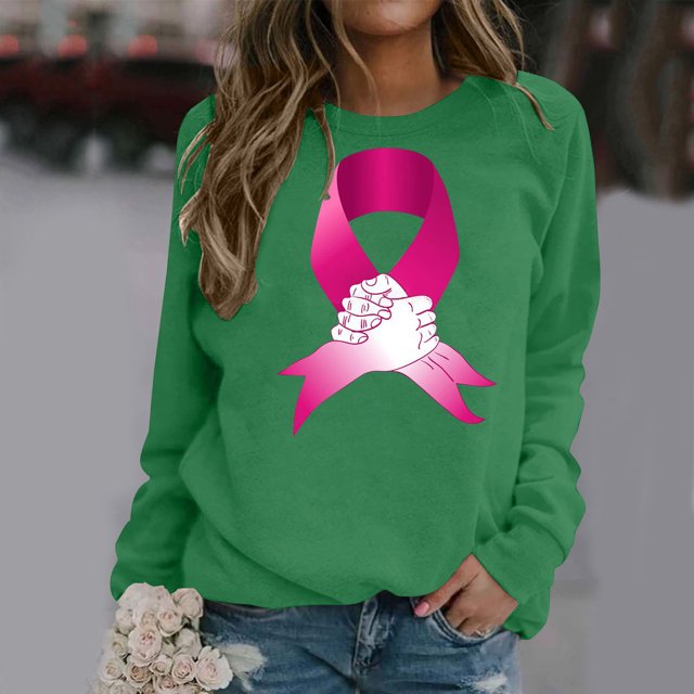 Jsaierl Chandails en Molleton Cancer du Sein Femmes Sensibilisation au Cancer Hauts T-Shirts Graphiques Léopard Manches Longues Col Rond Pull Cadeaux Inspirants pour Survivante du Cancer
