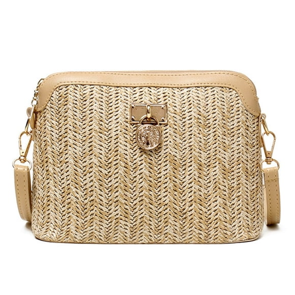 DEBGFS Women Lady Small Straw Woven Handbag Shoulder Messenger Bag Satchel Girl Tote Purse,khaki