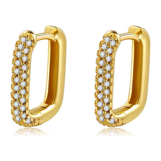 Boucle d'Oreille Carrée en Zircon Incrusté de Cuivre Style Intégré Bague d'Oreille Géométrique à la Mode