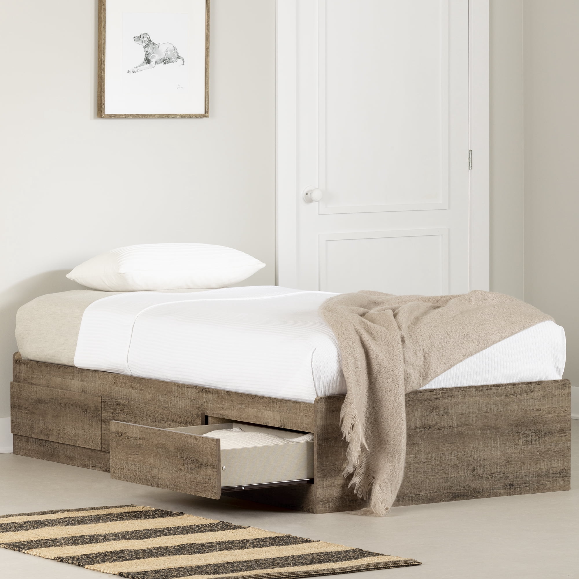 Lit matelot 3 tiroirs Simple, fini Chêne vieilli, collection Arlen de Meubles South Shore