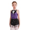 thumbnail image 1 of YONGHS Enfants Filles Paillettes Latin Jazz Robe de Danse à Franges Smoking Danse Moderne Justaucorps Combinaison Violet 12, 1 of 7