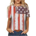 thumbnail image 1 of Pompotops Mode Femmes Col Rond Casual Manches Courtes Drapeau Américain Tops T-shirt Chemisier, 1 of 5