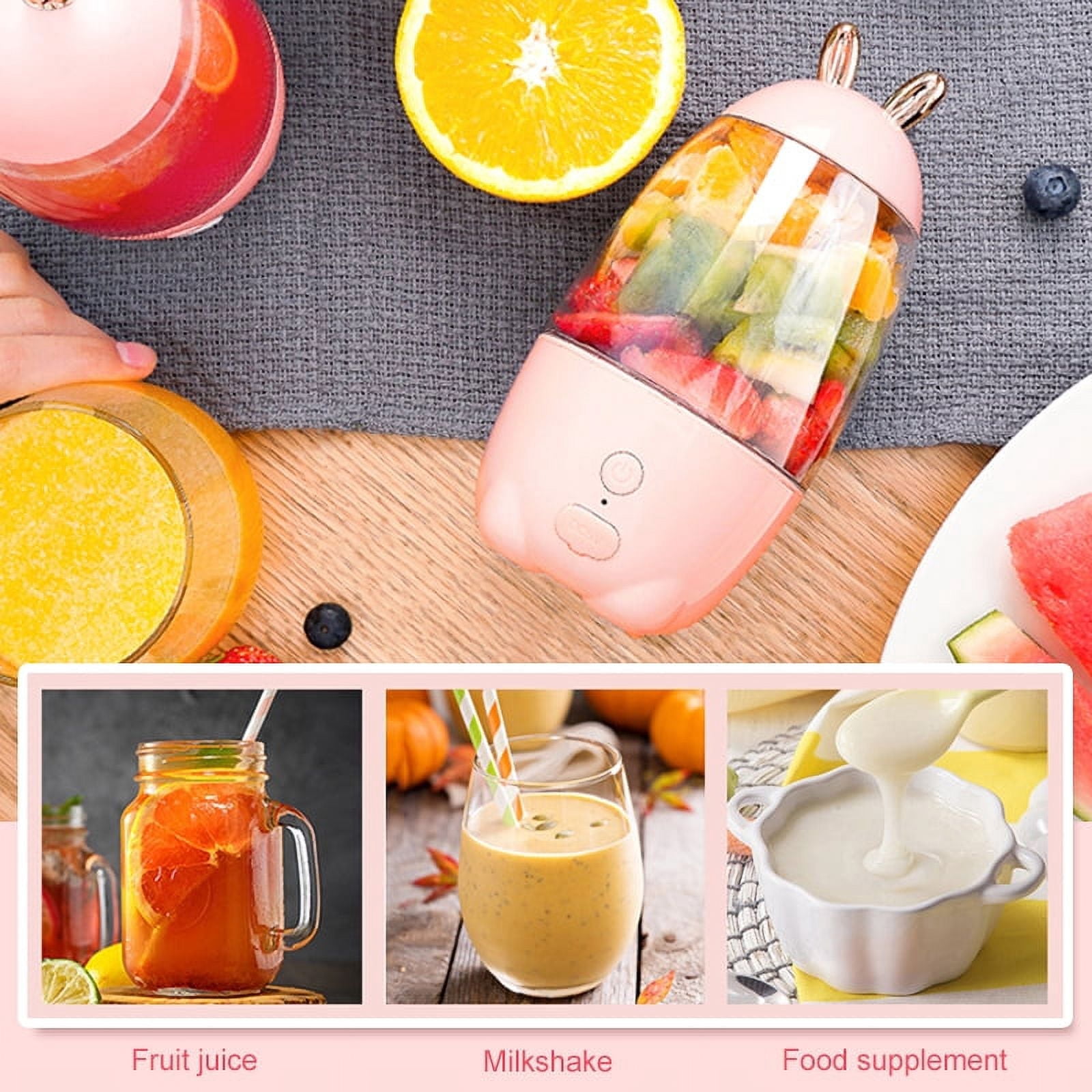 Portable Blender, Personal Smoothies Blender Cordless, Mini Blender Single Serve 400ml USB Rechargeable Blender Small Juice Mixer Portable Juicer for Shakes, Smoothies, Home, Travel & Gym