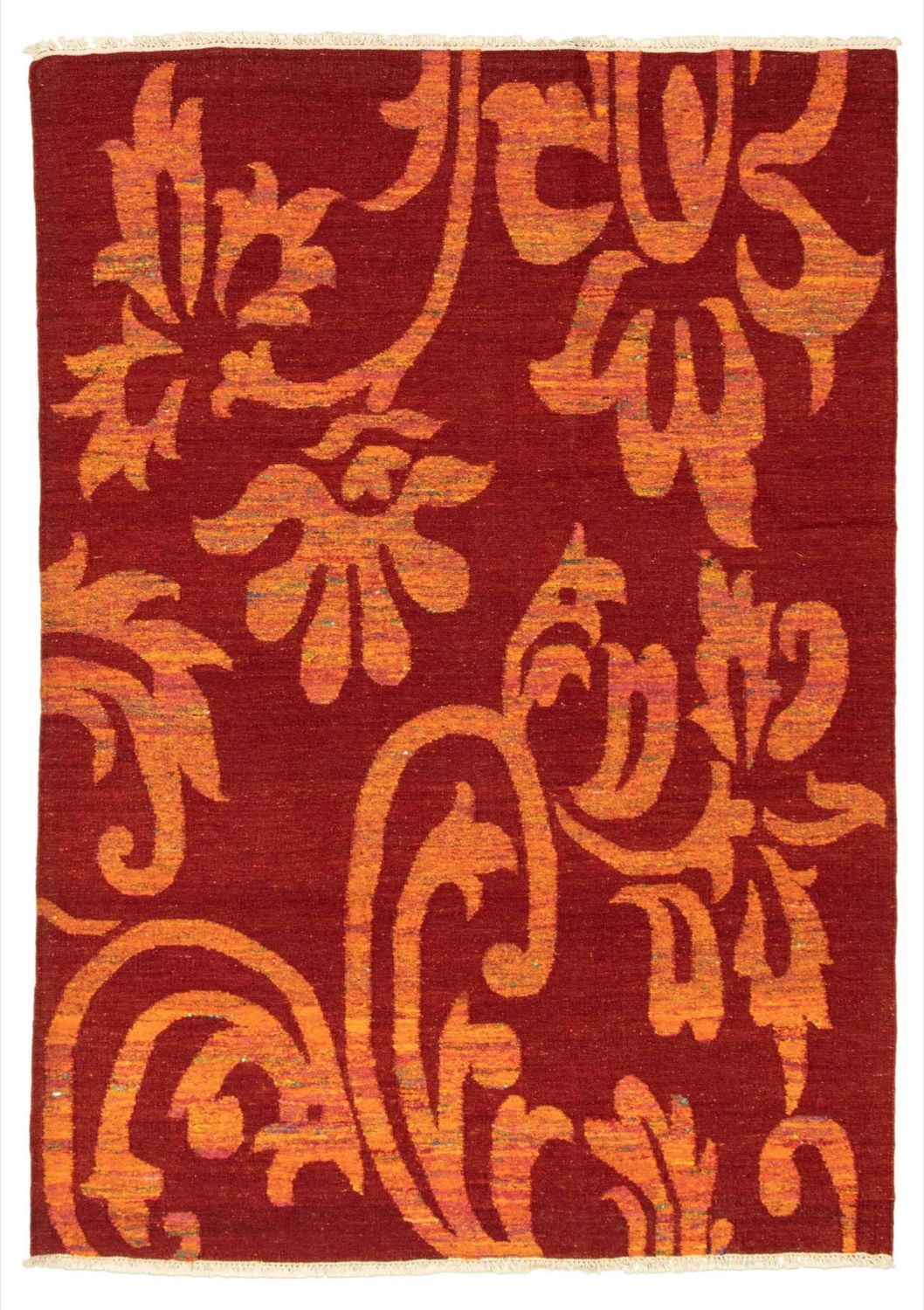 ECARPETGALLERY 5'4" x 7'6" Flat-weaves & Kilims Sari Silk Hand Made Area Rug for Living Room, Dining Room and Bedroom in Red