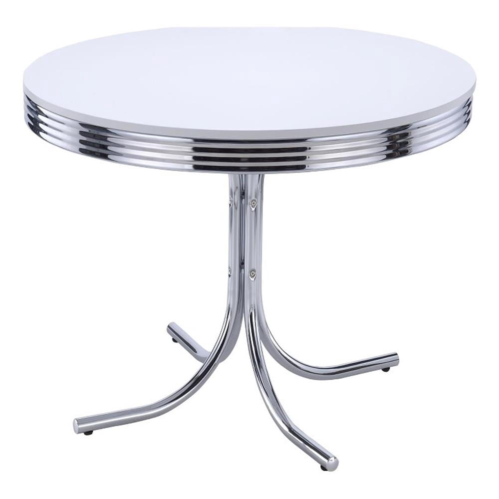 Retro Round 42-inch Wood Top Dining Table White and Chrome