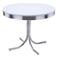 thumbnail image 1 of Table à Manger Rétro Ronde de 42 Po avec Dessus en Bois, Blanche et Chrome, 1 of 7