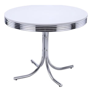 Retro Round 42-inch Wood Top Dining Table White and Chrome