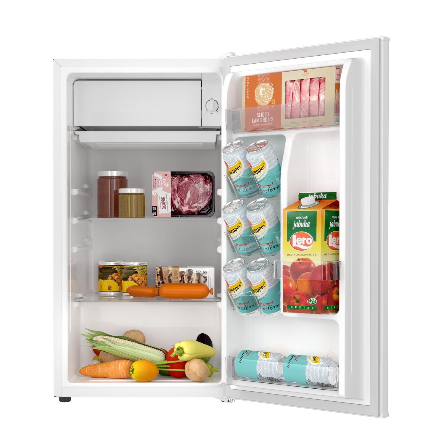 Hamilton Beach 3.3 Cu.Ft Mini Fridge with Freezer, Compact Refrigerator, Single Door, Energy Star, Reversible Door, White