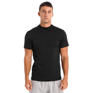ranrann Mens Mock Neck Short Sleeve T-shirt Undershirt Casual Solid Color Slim Fit Tee Top Black XL