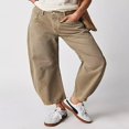 thumbnail image 2 of QJUHUNG Women  Loose Jeans Solid Color Mid-Rise Barrel Denim Pants, 2 of 7