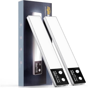Toytexx 2-Pack LED Motion Sensor Closet Light, Wireless Under Cabinet Light with LCD Display, USB Rechargeable (Black)