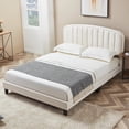 thumbnail image 1 of Full Size Upholstered Velvet Bed Frame – Adjustable Headboard, Wood Slat Support, No Box Spring Needed (White), 1 of 5