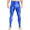 thumbnail image 1 of YUUMIN Men's Shiny Compression Pants Oil Glossy Stretchy Workout Sports Base Layer Trousers Blue A L, 1 of 6