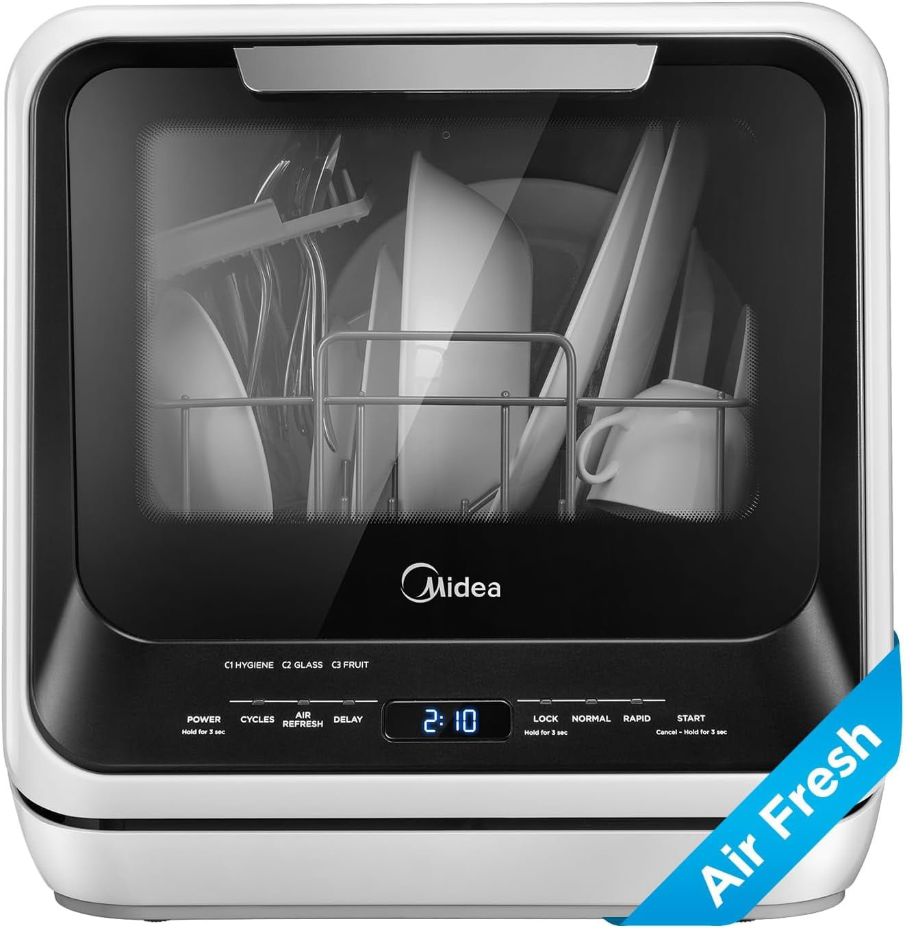 Midea Portable Countertop Dishwasher, 5 L Built-In Water Tank, No Hookup Required, 6 Wash Programs, High-Temp Sanitize, Black