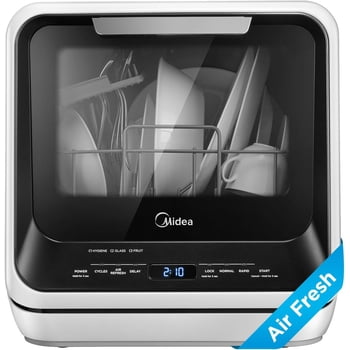 Midea Lave-vaisselle de Comptoir Portable, Réservoir d'Eau Intégré de 5 L, Aucun Raccord Requis, 6 Programmes de Lavage, Assainissement Haute Température, Noir