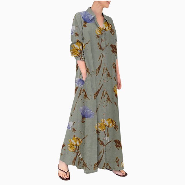 PVCS Chemise Habillée pour Femme Jupe Longue Manche Longue Poche Automne Printemps Col de Chemise