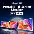 thumbnail image 3 of 13.3" Laptop Screen Extender 1080P FHD Portable Triple Monitor for Laptop Folding Monitor Extender with Flexible Kickstand Carrying Bag, 3 of 7