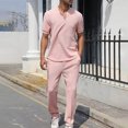 thumbnail image 1 of tumgatte Men's Leisure Sports Set Short Sleeve Knitting Split Solid Color Two-piece Round Neck Top Set Clearance, 1 of 3