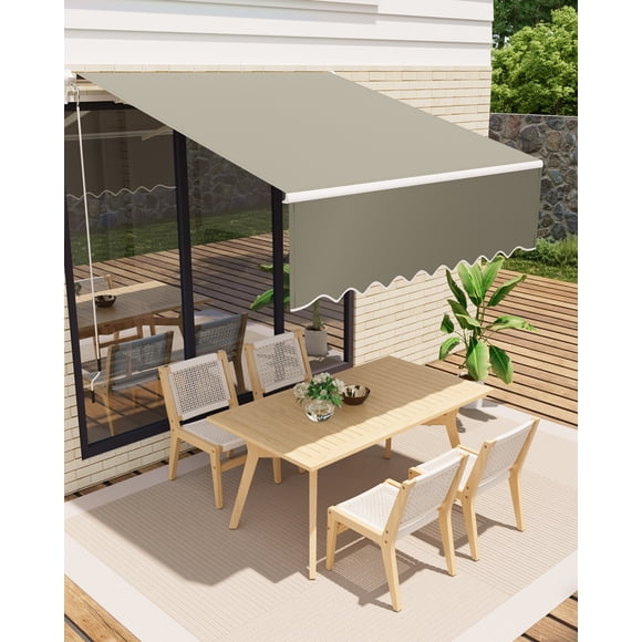 Retractable Awning Heavy Duty – 10'x8' Manual Patio Canopy – Waterproof UV-Blocking Sun Shade with Aluminum Frame – for Deck, Balcony & Porch – Grey (1-Pack)