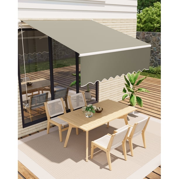 10' X 8' Retractable Patio Awning – Waterproof Sun Shade With Manual Crank Handle, Aluminum Frame, 280g/m² Polyester Fabric, For Deck, Porch, Or Balcony (Grey)