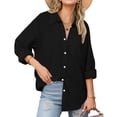 thumbnail image 2 of Womens Cotton Linen Button Down Shirts Boyfriend Long Sleeve Oversized Lapel Blouses Tops with Chest Pocket, 2 of 7