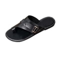 thumbnail image 1 of Slide Sandals for Women Flat Toe Ring Buckle Decor Leather Non Slip Beach Summer Sandals Black, 1 of 7