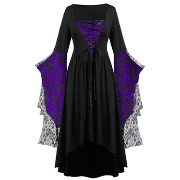 Gothic Dress for Women Retro Halloween Lace Skeleton Punk Plus Size Apparel