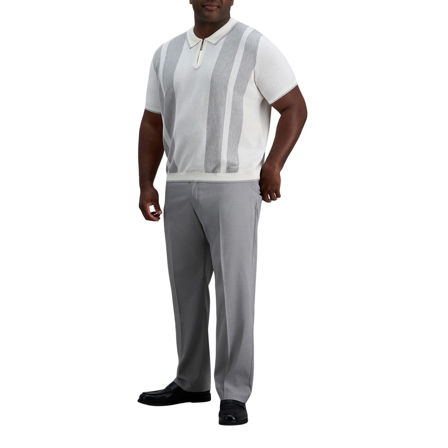 Haggar® Men's Big & Tall Short Sleeve Stripe Popcorn Knit Zip Sweater Polo