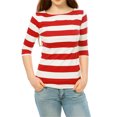 thumbnail image 3 of INSPIRE CHIC Chemises Rayées pour Femmes Coupe Ajustée Manches au Coude T-Shirt à Encolure Bateau Rouge G, 3 of 6