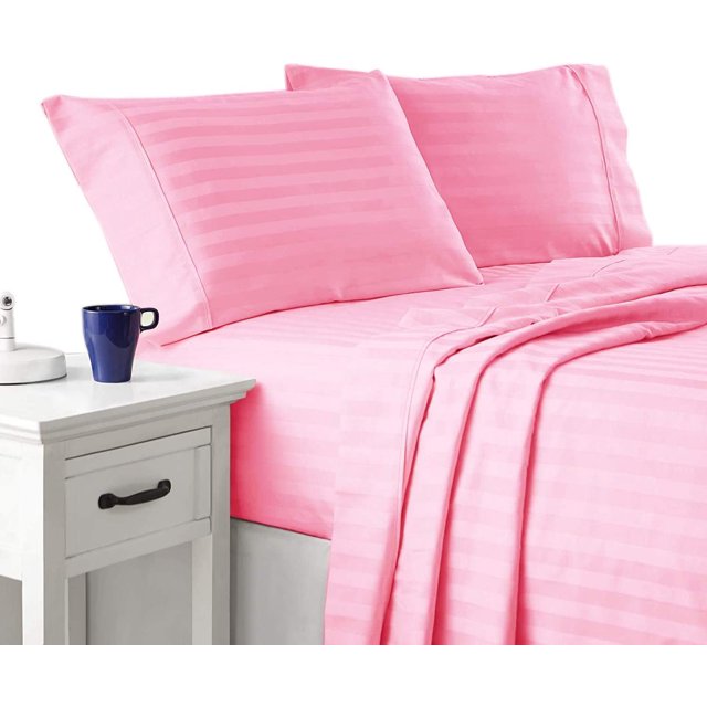 900 Thread Count 100% Egyptian Cotton 4-Piece Bed Sheet Set (1 Flat, 1 Fitted Sheet, 2 Pillow Covers) 30 Inches Deep Pocket Size Stripe Pattern