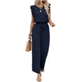 thumbnail image 1 of Jumpsuits for Women Summer Ruffle Sleeves Square Neck Rompers Drawstring Overalls with Pockets Dark Blue S, 1 of 10