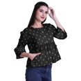 thumbnail image 3 of Moomaya T-Shirt à Col Rond pour Femmes à Manches Évasées, Haut Court en Coton Imprimé, Haut Décontracté, 3 of 4